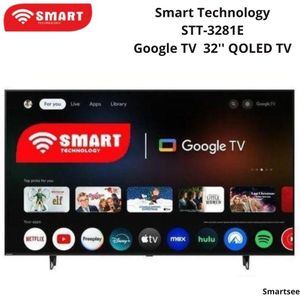 SMART TECHNOLOGY Google TV, 32  Pouces Android 14 (STT-3281E)- Wifi, Bluetooth - Apps (Netfl, YouTube, Prime Vidéo)- slim avec option vocale - 2x HDMI, 2x USB- Noir ( clé USB offert)