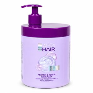 Who's Hair Keratin & Repair Hair Mask 750 ml – Masque Capillaire Réparateur à la Kératine avec Pompe