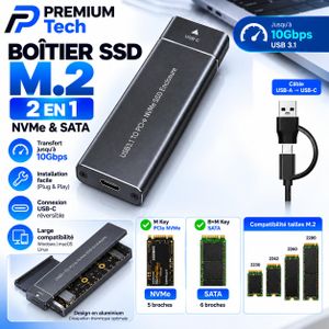 Boîtier Externe SSD M.2 NVMe & NGFF SATA 2-en-1 - USB-C 3.1 Haute Vitesse 10Gbps - Boîtier Aluminium Universel