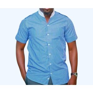 TAFA Chemise Manches Courtes en Rayures  Col Tulipe