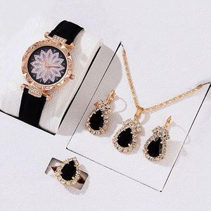 Ensemble de montre femme + collier + bague + boucles d'oreilles - noir