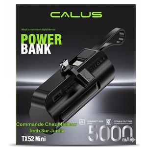 CALUS Mini Power Bank 5000mAh TX52 Mini Noir - Type-C Et Iphone 10W Charge Stable Secuirisé - Bonne Qualité