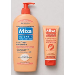 Duo : Lait Corps Réparateur 400ml + Crème Main Réparatrice 100ml MIXA À L'Allantoine Peaux Extra Sèches et Main Abîmés Importé De France 