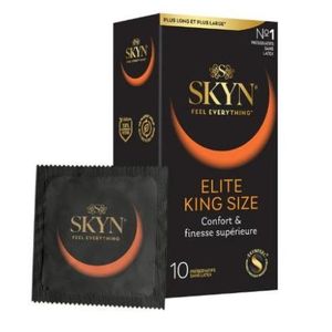SKYN  Elite King Size : Lot de 10 Préservatifs Extra large et ultra fins, sans latex SKYNFEEL pour Homme/Fins, Lisses, Forme Droite/Largeur Nominale 56m