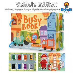 Digabi Busy Book for Kids, Montessori Educational, Preschool Activities, Kindergarten Learning Book with Sticker Activities, Reuseable and Mess Free, Travel Toy (Vehicle)