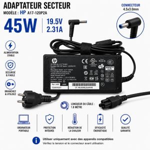 Hp Chargeur 45W pour Ordinateur Portable,, 19,5V 2,31A – 4,5 × 3,0 mm