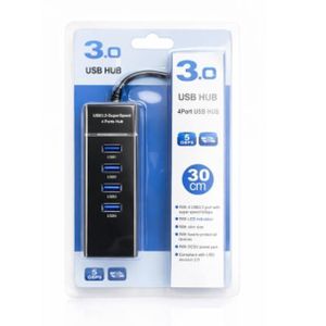 Hub USB 3.0, 4 ports, transfert de données haut débit, répartiteur portable pour ordinateur portable et de bureau