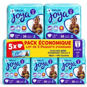 Joya 190 Couches : Colis De 5 Couches Bébé Standard Taille 3 Joya (5 - 10 Kg) 38 Couches