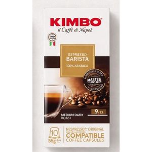 Café KIMBO italien, paquet de 10 capsules  de  café. cafés 100% Arabica, Capsules de café Espresso BARISTA 100% ARABICA,  intensity 9/ 13 compatibles Nespresso.
