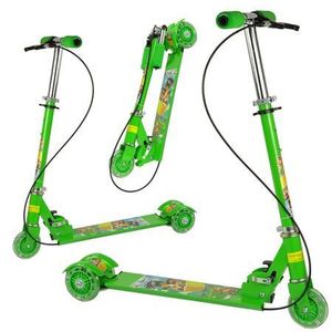 Trottinette à trois roues pour enfants, verte, roues LED, frein à main