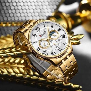 Curren Montre A Quartz Pour Homme - Or Fond Blanc