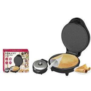 Sokany Machine à gaufres électrique à double face pour faire des gaufres en forme de cône, avec contrôle de la température réglable de 750 W