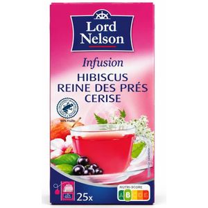 Thé Infusion Lord Nelson. Saveur Hibiscus - Reine des prés-Cerise 25 sachets. 