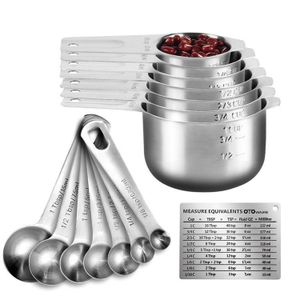 TodyJeyHo Set Combiné de Tasses et Cuillères à Mesurer en Acier Inoxydable (14 Pièces), Kit de Cuillères à Mesurer Empilables avec Plaque de Balance pour la Cuisson et la Boulangerie - Accessoires de Cuisine et Outils de Boulangerie