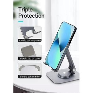 Support De Téléphone/tablette Rotatif Pliable à 360 Degrés Aluminium Pour Bureau