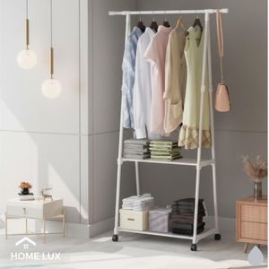 Portant à Vêtements Triangulaire Pliable sur Roulettes - Rangement 2 Étagères & Tringle - Structure Stable en Métal Blanc pour Chambre, Entrée & Buanderie