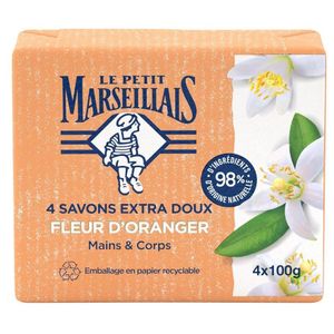 Lot De ( 4 × 100g ) Savon Corps Hydratant LE PETIT MARSEILLAIS Au Fleur D'oranger Mains et Corps Peaux sensibles Importé De France 