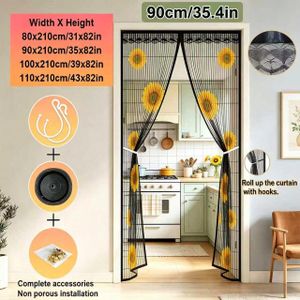 Panneau de porte moustiquaire magnétique à motif tournesol, sans perforation, rideau anti-moustiques.