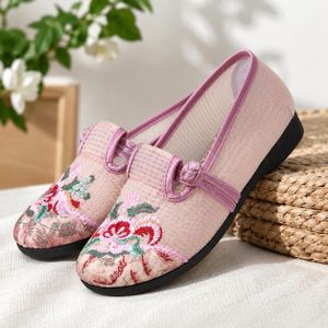 SHJO Chaussures Femme Brodées PVC Confort Souple Style Traditionnel Mocassins Décontractés Rose