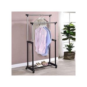 Porte Vêtements Télescopique Avec 2 Étagères Chaussures En Acier Inoxydable, Mobile, Simple, Double  BNHT