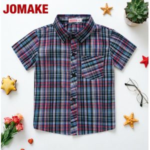JOMAKE Chemise pour garçons de 2 à 9 ans, motif rétro rouge, bleu et blanc, avec poches, coupe ample