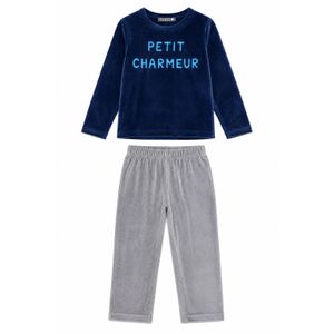 Ensemble Garçon en Velours 2 Pièces Bleu Marine et Gris