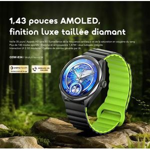 Oraimo Watch Nova 2R - Montre connectée Beau Ecran AMOLED 1,43P Noir - Appel Bluetooth - Santé Sport Et Loisir