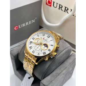 Curren Montre de Luxe Dorée Fond Blanc Homme En Acier Inoxydable