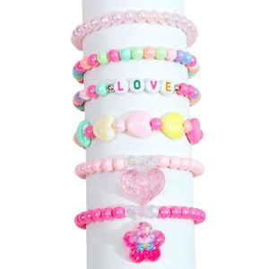 Ensemble 6 Bracelets Élastiques Perles Arc-en-Ciel Cœur Princesse pour Filles