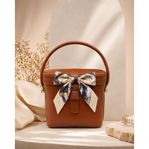 Sac à Main Seau avec Anse et Nœud Décoratif en Similicuir Élégant et Raffiné - Bleu.