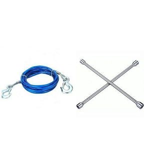 Câble En Acier Pour Véhicule  4m + Clé En Croix Pour écrous - Gris