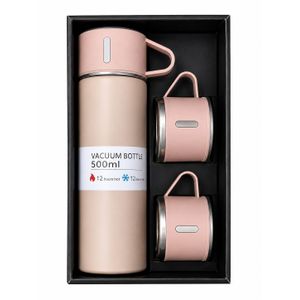 Thermos isothermique 500ml avec 2 tasses, double paroi en acier inoxydable - rose