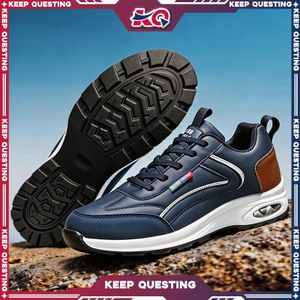 ASHION Baskets à coussin d'air KQ Homme, en cuir, antidérapantes, résistantes à l'usure, amortissantes et confortables, chaussures de sport quotidiennes grande taille