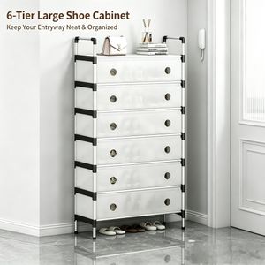 Dou-color Meuble à Chaussures 6 Niveaux, 63 × 28 × 110 cm, Étagère à Chaussures Étroite avec Portes Transparentes Anti-Poussière et Aérations, Rangement Gain de Place pour Entrée, Chambre et Dressing