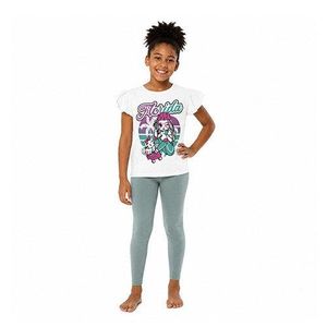 Ensemble coton blanc et bleu avec collant motif poupée – 2, 3 et 6 ans - Blanc