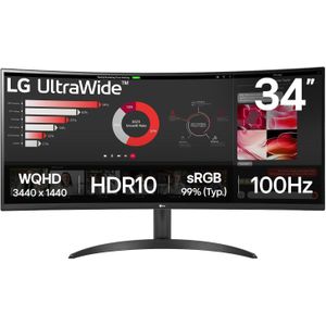LG Ecran UltraWide - Écran Bureautique VA 34" incurvé WQHD 21:9 - 34WR50QK-B - sRGB 99 % (Typ.), HDR 10 300cd/m² 100Hz 5ms HDMI 2.2 DP 1.4 Confort des yeux