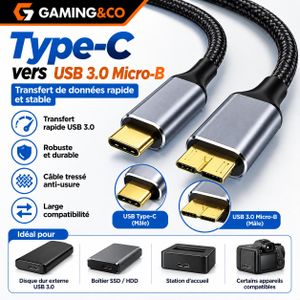 Câble Disque Dur Externe USB-C vers Micro-B USB 3.0 - Haute Vitesse - Cordon Tressé Renforcé