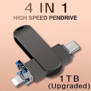 Clé USB 4-en-1 1 To, Mémoire Flash USB 3.0 Haute Vitesse avec Lightning / Type-C / USB-A, Compatible iPhone, iPad, Android & PC, Stockage Métal Portable pour Photos, Vidéos et Fichiers
