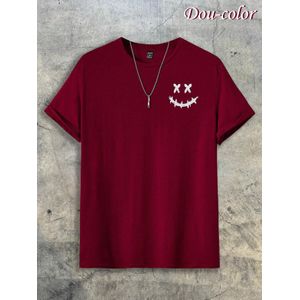 Dou-color Men's Devil Series imprimé manches courtes - vin rouge