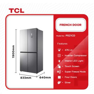 TCL Réfrigérateur Multi-Portes - P521CD - 518L (349L + 169L) - Inox - 220-240V - Multi Flux D'Air