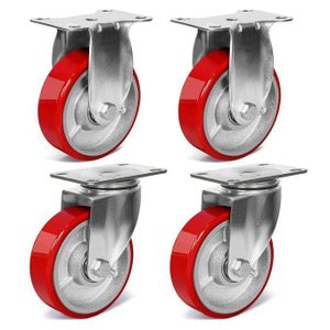 Pack de 4 Roulettes de Manutention Robustes - 2 Fixes + 2 Pivotantes - Roues Polyuréthane Haute Résistance - Charge Lourde - Idéal Chariot & Meuble Professionnel