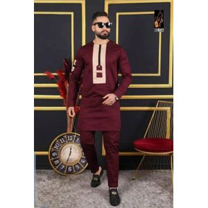 Ensemble tunique homme manches longues de couleur rouge 