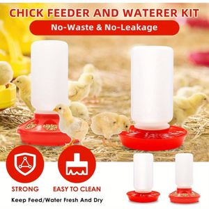 Kit d'alimentation pour volaille en 2 pièces : mangeoire pour poussins (1 litre / 33,81 oz) et abreuvoir pour poules (1,5 litre / 50,72 oz) – Kit anti-fuite