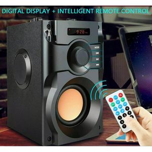 Enceinte stéréo sans fil portable (avec caisson de basses) - Dotée d'une finition effet bois et de basses puissantes, idéale pour les fêtes en plein air,compatible Bluetooth 5.0, télécommande incluse et fonction radio FM.