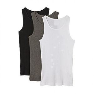 Lot de 3 Débardeurs Homme - 100% Coton - Blanc, Gris & Noir