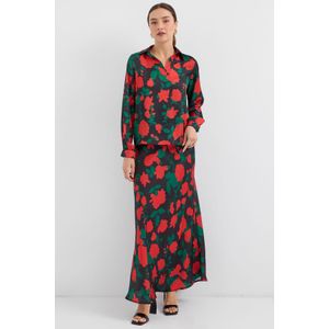 Bigdart Ensemble Deux Pièces En Satin Noir Et Rouge à Motifs Pour Femme 8018