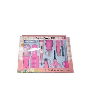 Kit De Soin Pour Bébé (Ciseaux, Brosse, Thermomètre, Coupe-ongle, Etc) - Rose bg