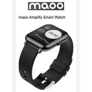 Montre intelligente MAOO AMPLIFY - Incl. protecteur d'écran – Fréquence cardiaque, tension artérielle, saturation sanguine, sommeil, distance – Podomètre – Montre intelligente pour hommes – Montre intelligente pour femmes – Montre – Zwart
