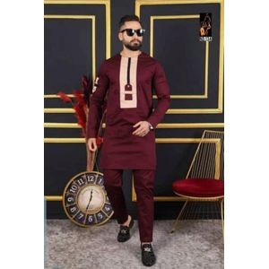 Ensemble tunique homme manches longues de couleur rouge 