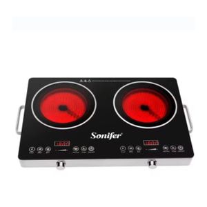 Cuisinière à induction double plaque chauffante électrique d'une puissance de 1800W+1800W avec un panneau Micro - cristallin résistant jusqu'à 650° et des commandes tactiles C
